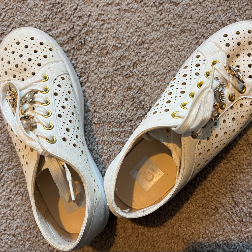 DV by Dolce Vita White Perforated Sneakers with Gold Accents